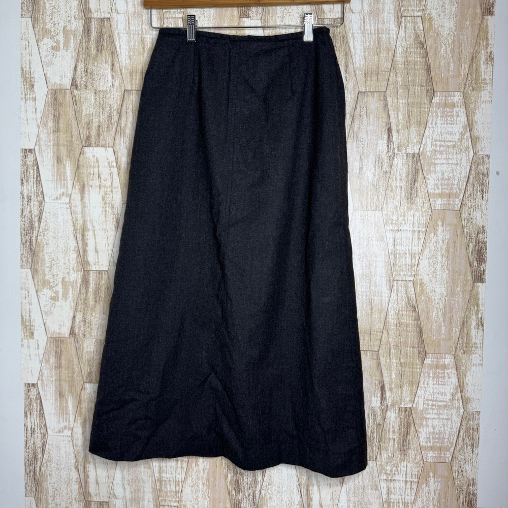 Vintage Talbots Petites Charcoal Gray Midi Skirt Size 6 (Waist 26")‎ Wool Blend